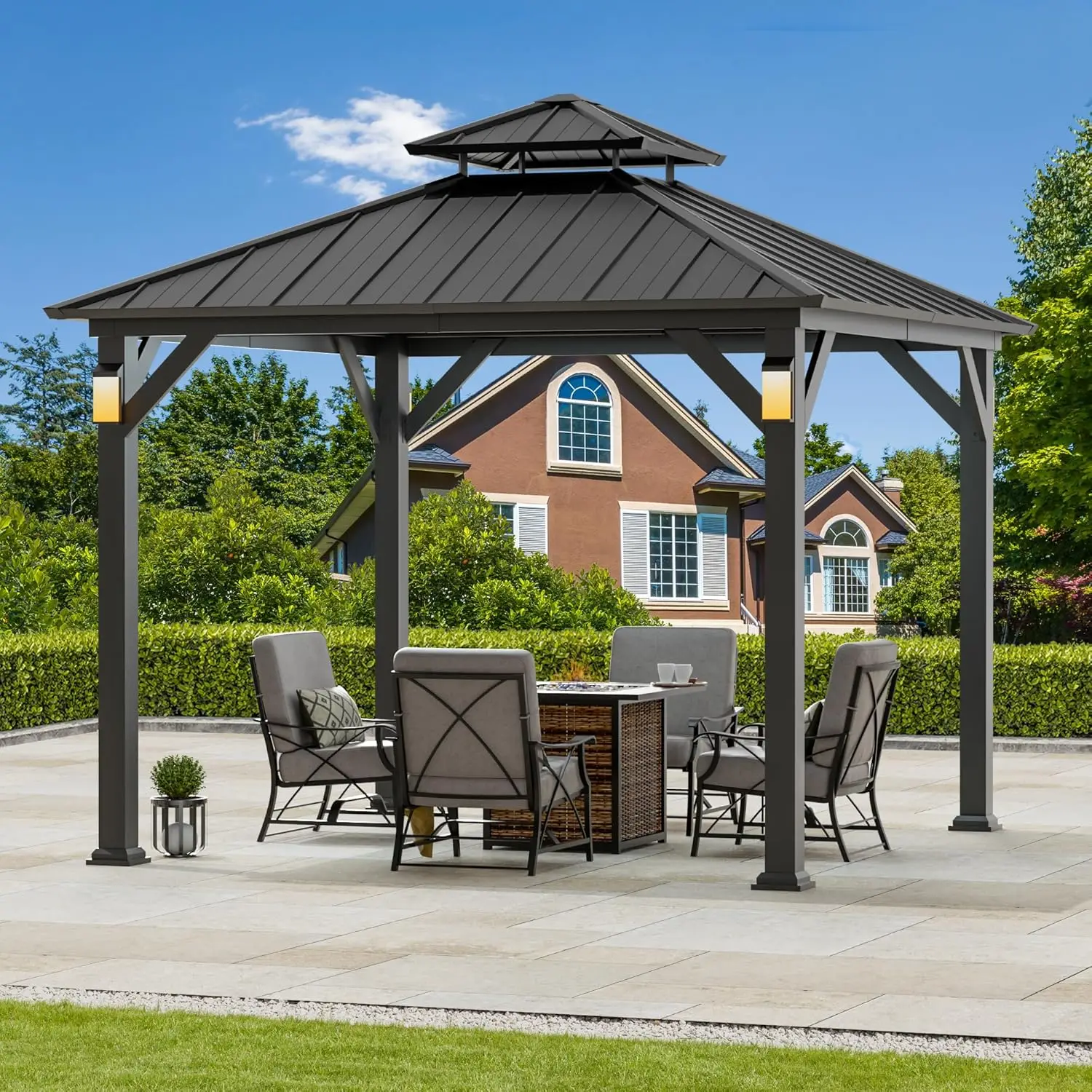 

10' x 10' Hardtop Gazebo with LED Lights, Galvanized Steel Roof and Frame, Outdoor Metal Gazebo for Patio, Customized