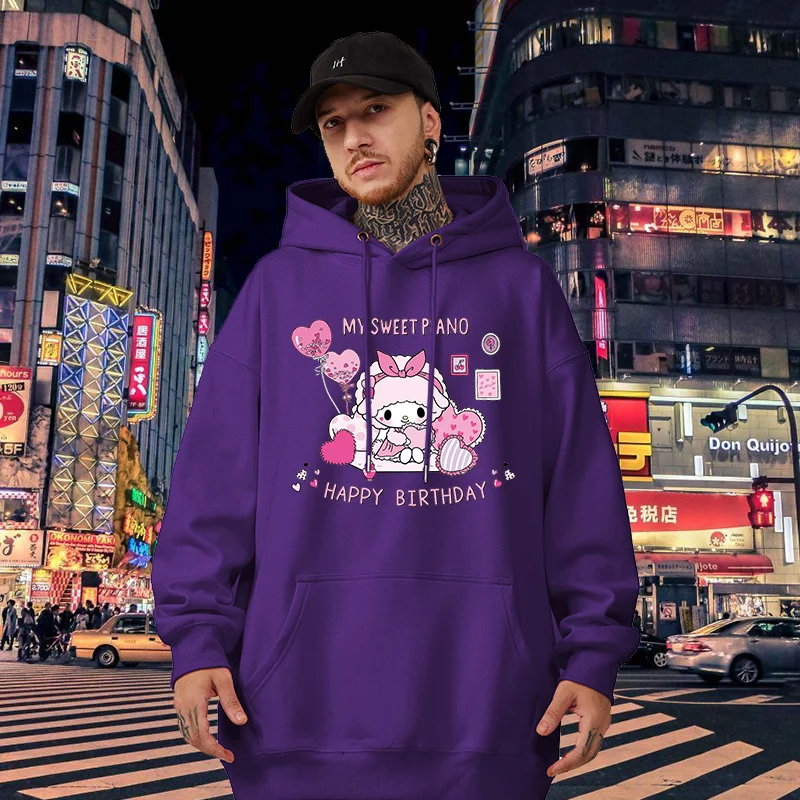 Sanrio My sweet piano Men's and Women's Hoodie Casual Street Clothing Long sleeved Sweatshirt Boys and Girls Autumn Top Coat