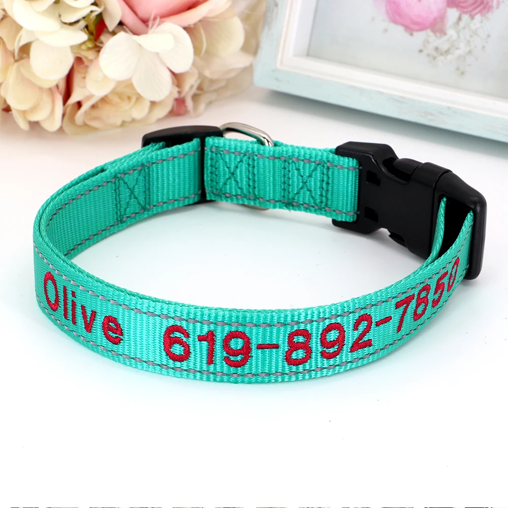 Personalisierte bestickte Hundehalsbänder aus Nylon, individuelles Welpen-ID-Namenhalsband für kleine, mittelgroße und große Hunde, verstellbares Haustierhalsband – Detail 17