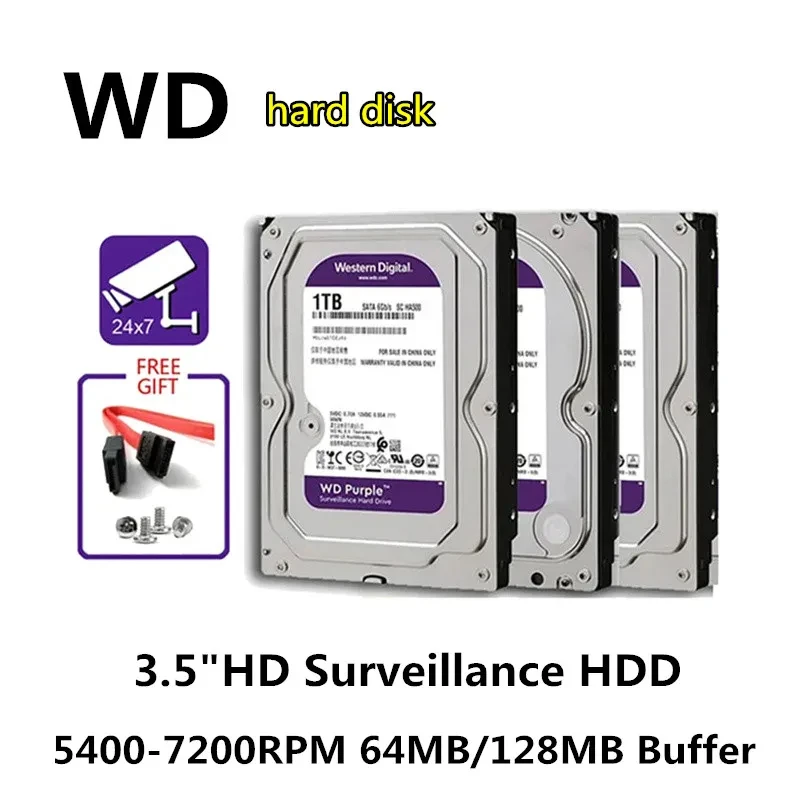 

WD Purple 4TB Surveillance Internal Hard Drive Disk 3.5" 64M Cache SATA III 6Gb/s 1TB 2TB 4T 6T HDD HD Harddisk for CCTV DVR NVR