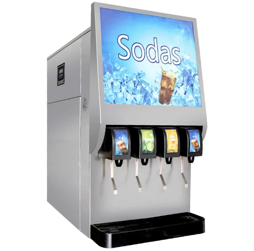 

4-Valve Black Stainless Steel Cola Machine Cold Cola & Drink Dispenser Customizable Light Box Flavor for Juice Dispensing