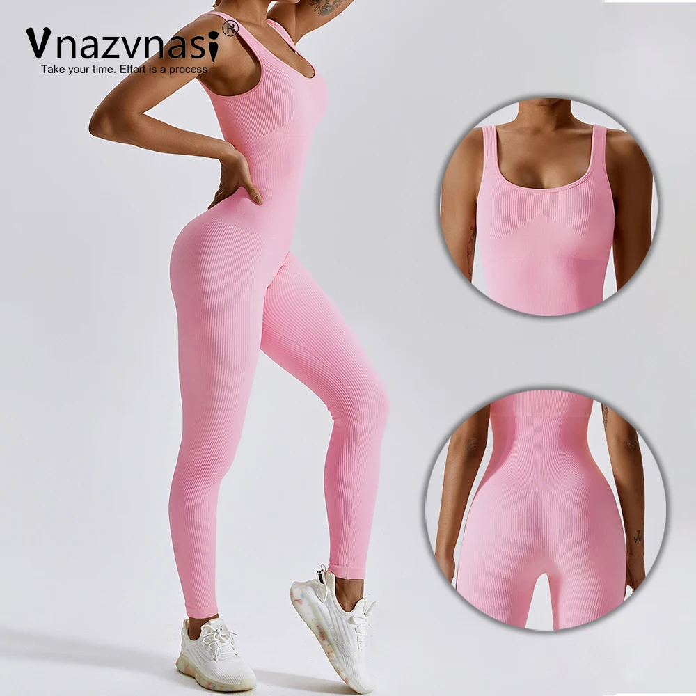 Vnazvnasi Seamless Yoga Jumpsuit for Women Gym Ribbed Suit for Fitness Sports Bodysuit Push Up Workout Sets  Sportswear Outfit