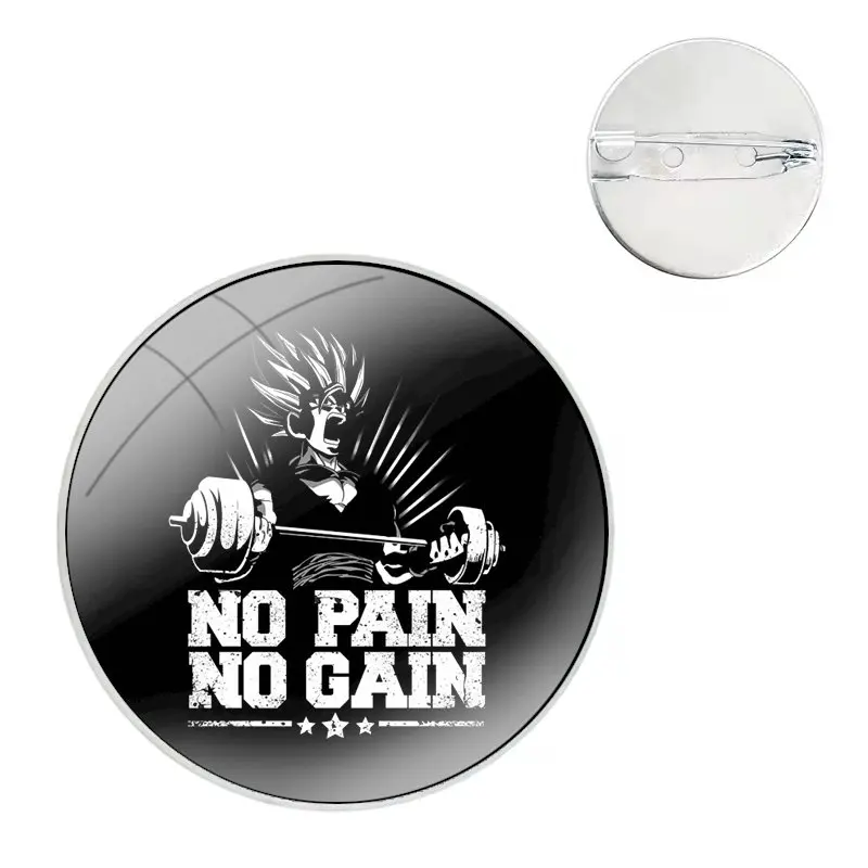 No pain no gain Glass Dome Brooches Shirt Lapel Bag Cute Badge Pins For Clothes Hat Accessories