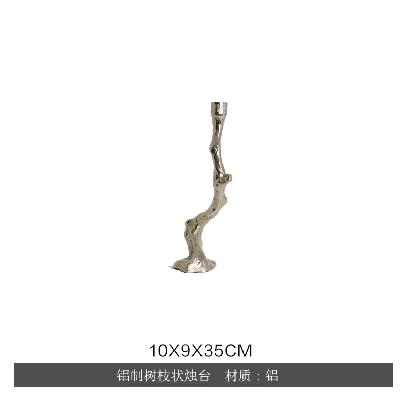 Aluminum silver dendritic candlestick ornament Home model room Living room porch Art desktop decoration
