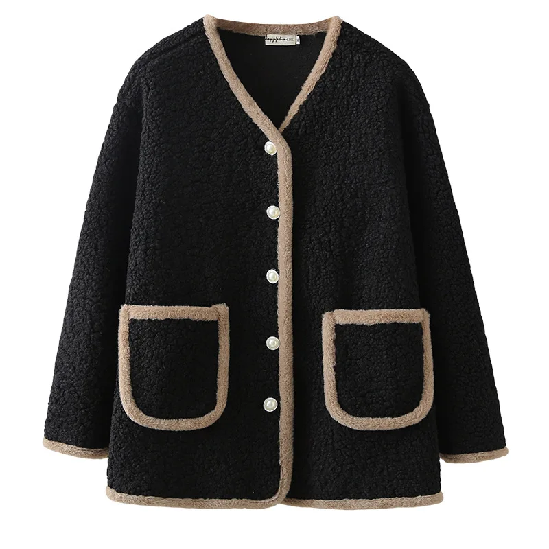 

XXXXL модное женское флисовое пальто больших размеров, зимняя утолщенная куртка с v-образным вырезом и шикарным стильным дизайном, теплый кардиган, верхняя одежда 8598