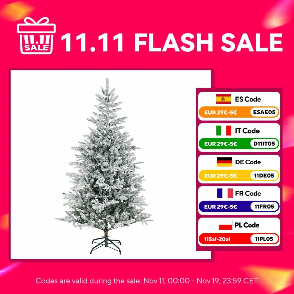 HOMCOM Árbol de Navidad Artificial 180 cm, Árbol de Navidad Nevado, Abeto Artificial con 1207 Ramas Articuladas, Base Plegable,