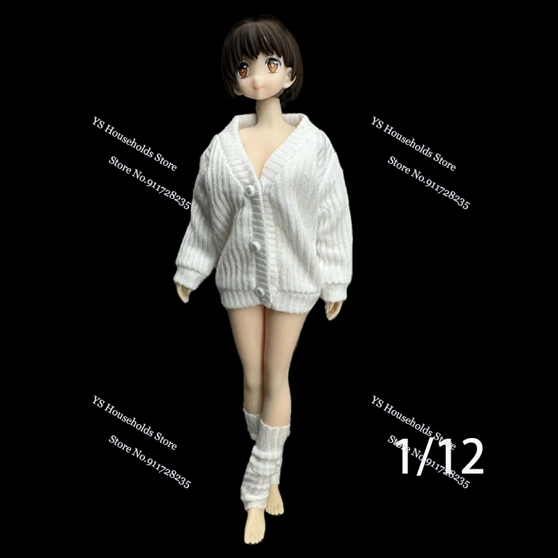 1/12 Vrouwelijke Soldaat Gebreide Trui V-hals Top Halflange Sokken Beenbedekking Kleding Set Accessoire Voor 6 "Action Figure Azone Body