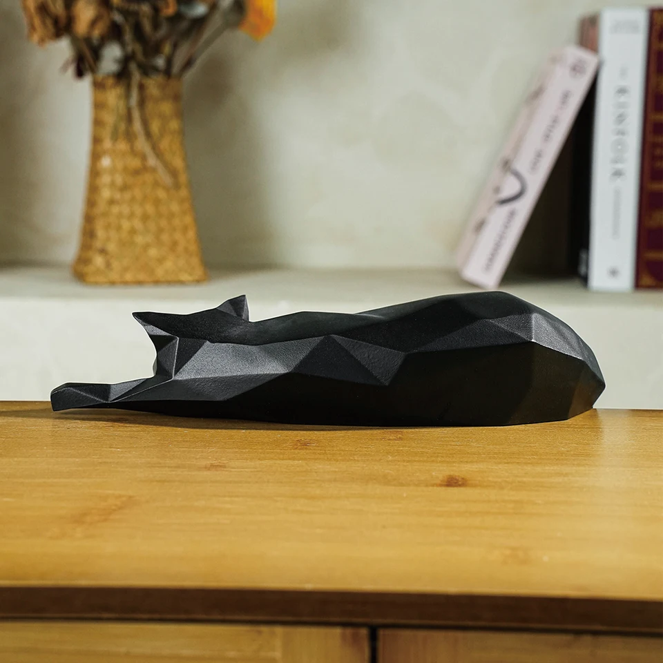 幾何学模様の黒白猫の置物 白黒猫像 - 幾何学模様のモダンな部屋の装飾置物彫刻、ホームオフィス