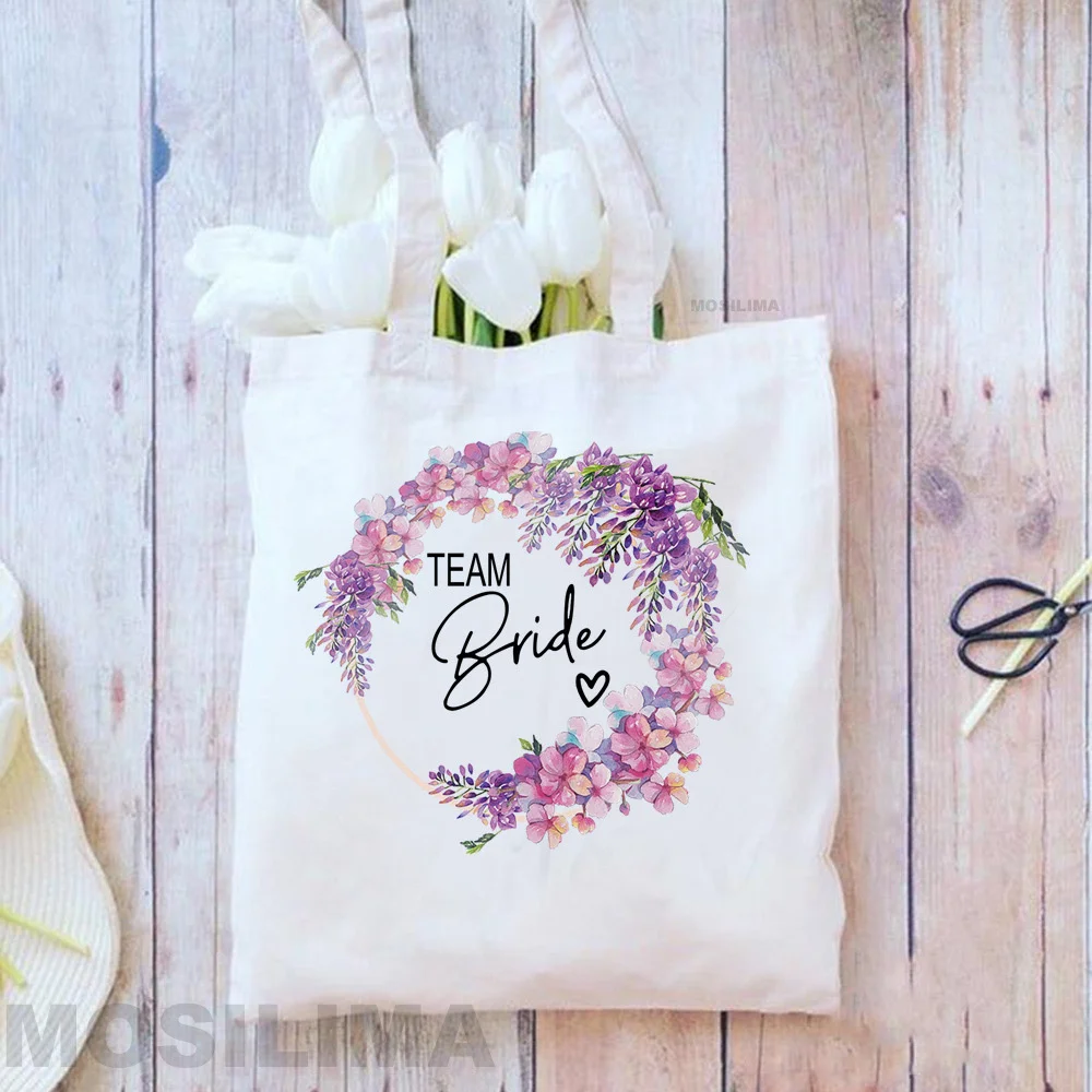 Bachelorette Party Print Shopping Canvas Bag Wedding Female Shoulder Bag Team Bride Bachelorette Women Handbag 35*40CM TF7J