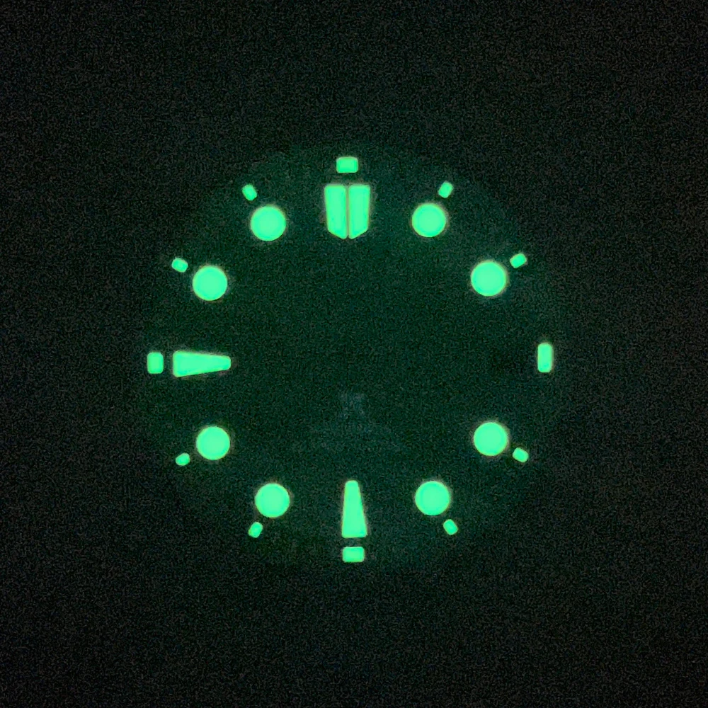 Esfera Sunburst con logotipo S de 28,5mm compatible con movimiento japonés NH35/NH36, accesorios de modificación de reloj de buceo luminosos verdes de alta calidad