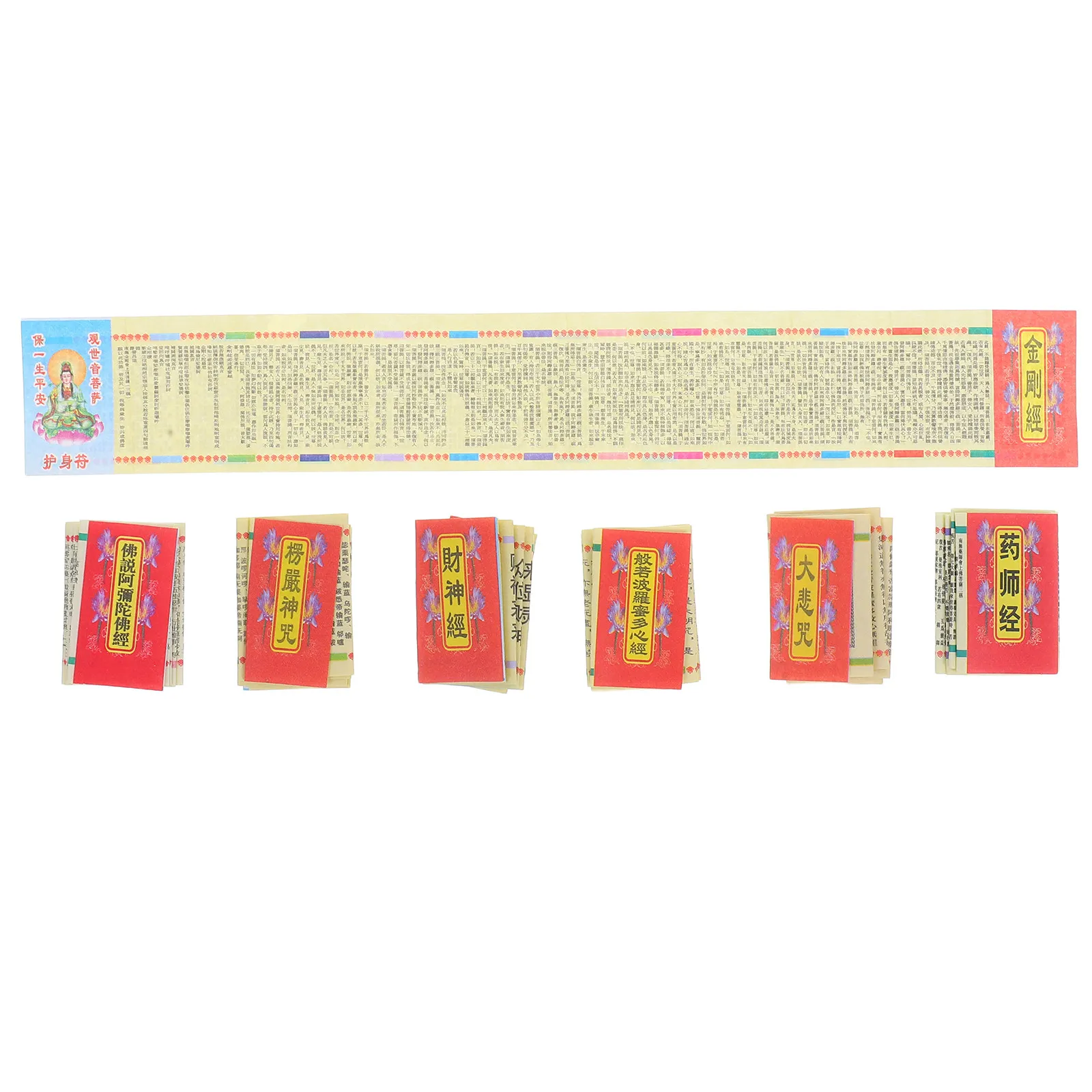 7 piezas de miniaturas de textos budistas, pequeños sutras portátiles, para exhibición personal, microadornos religiosos.