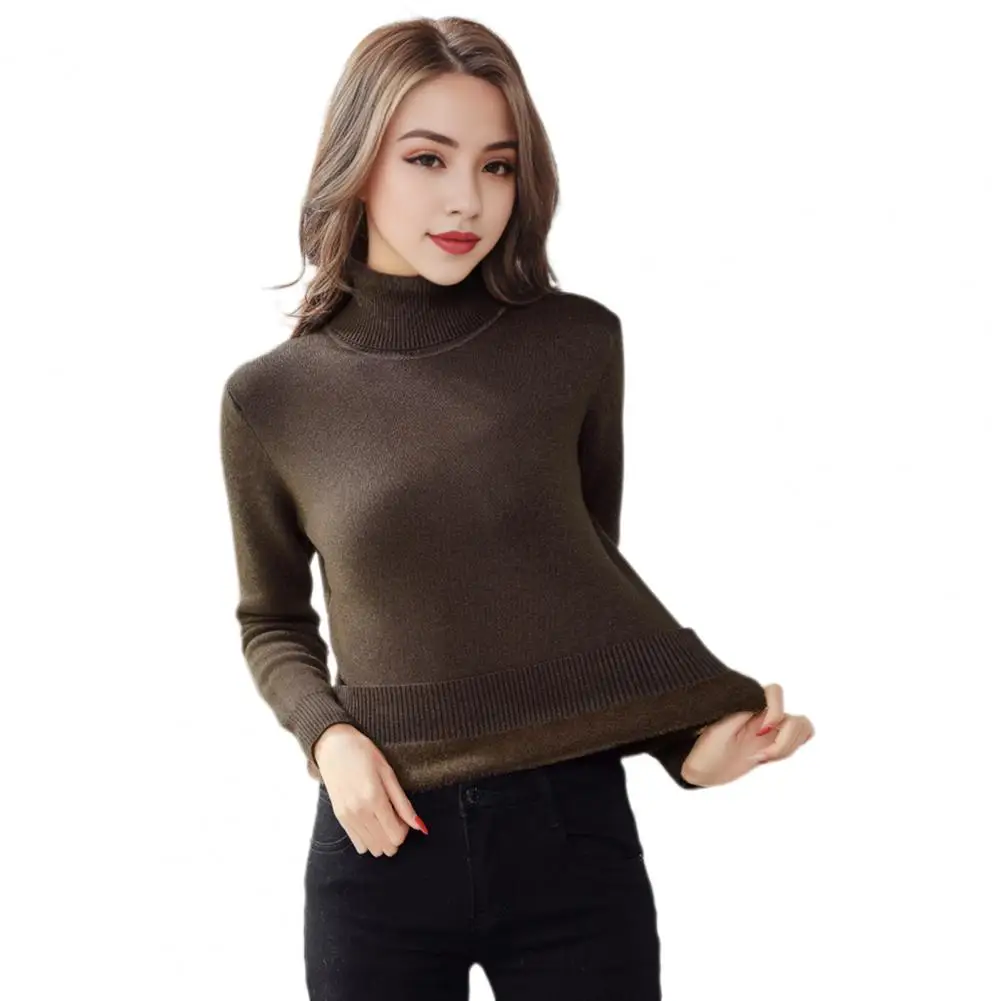 Soft Stretchy Sweater Cozy Fleece-lined Knitwear for Women High Collar Pullover Tops Slim Fit Knitting Tops Thickened for Wear