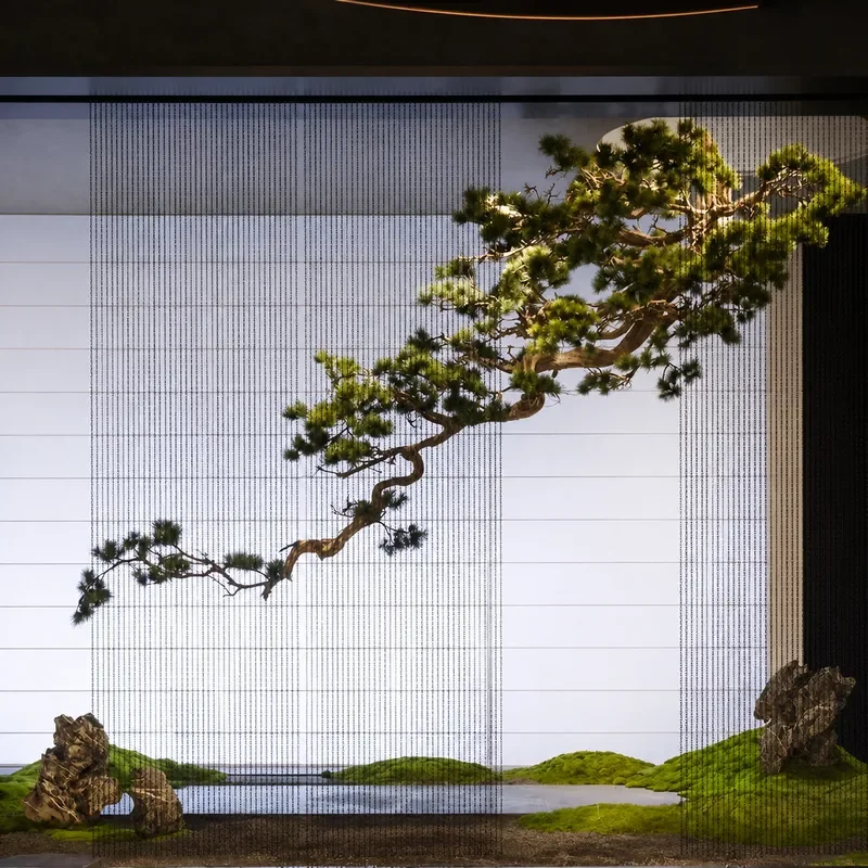 Artificial Upside Down Pine Tree Simulation Podocarpus Bonsai Chinese Cliff Green Plant Landscape for Indoor Hotel Tea Room