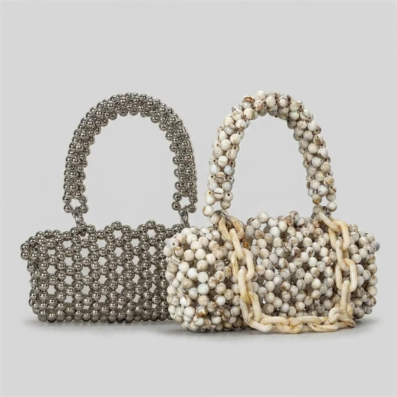 

Vintage Acrylic Beaded Handbag Women's Stylish Niche Luxury Elegant Evening Bag Summer Beach Vacation Hollow-out Shoulder Bag