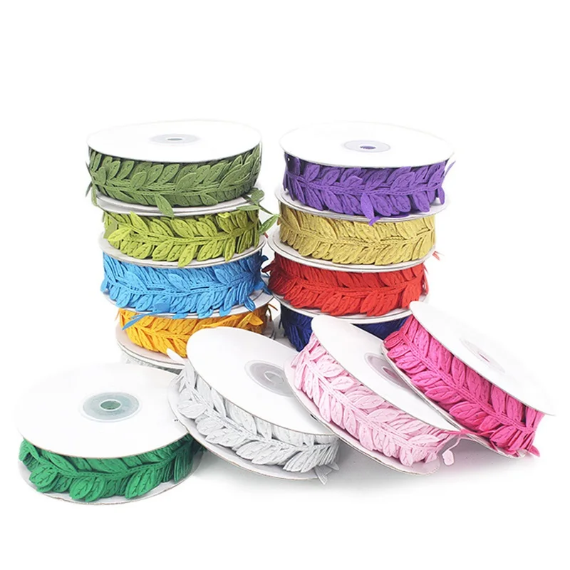 Fabric Leaves Ribbon Roll Artificial Vine Garland Leaf Trim Ribbon for Wedding Party DIY Craft Wall Decoration