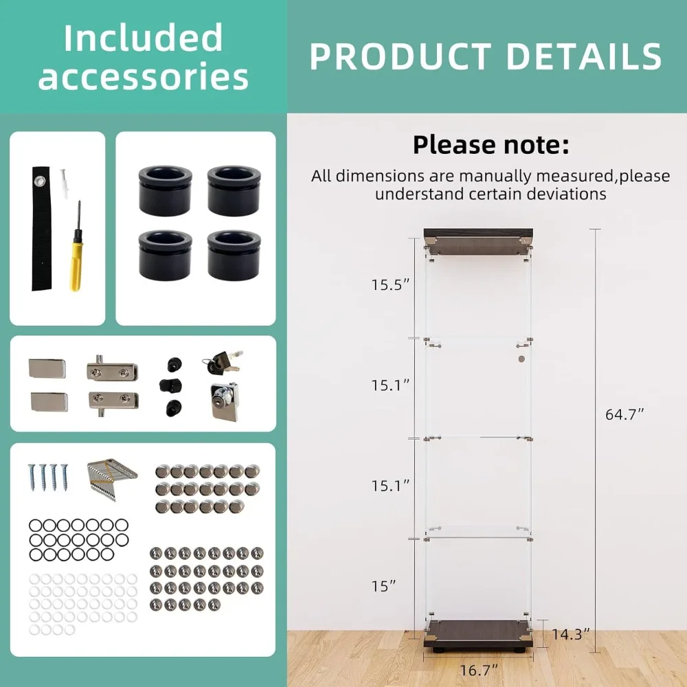 حافظة عرض زجاجية لخزانة التحف للمقتنيات مع الباب، 4 أرفف تعرض لغرفة المعيشة وغرفة النوم وحقيبة العرض
