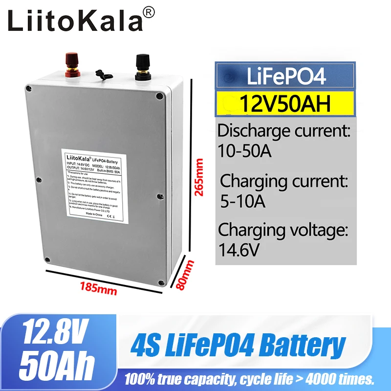 LiitoKala 12V 50Ah Deep Cycle LiFePO4 Rechargeable Battery Pack 12.8V 50ah Life Cycles 4000 with Built-in BMS Protection