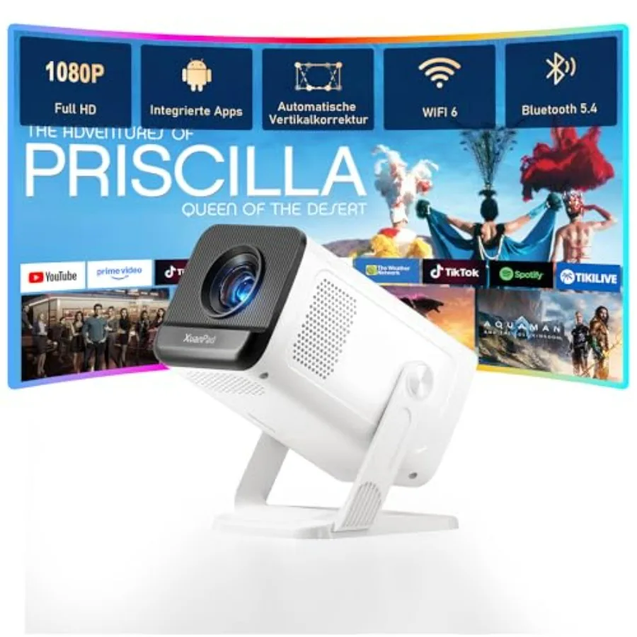 

Умный портативный мини-проектор с Wi-Fi и Bluetooth, Full HD 1080P, белый, со встроенными приложениями, подставка 210°, автоматическая коррекция вертикальной деформации, HDMI