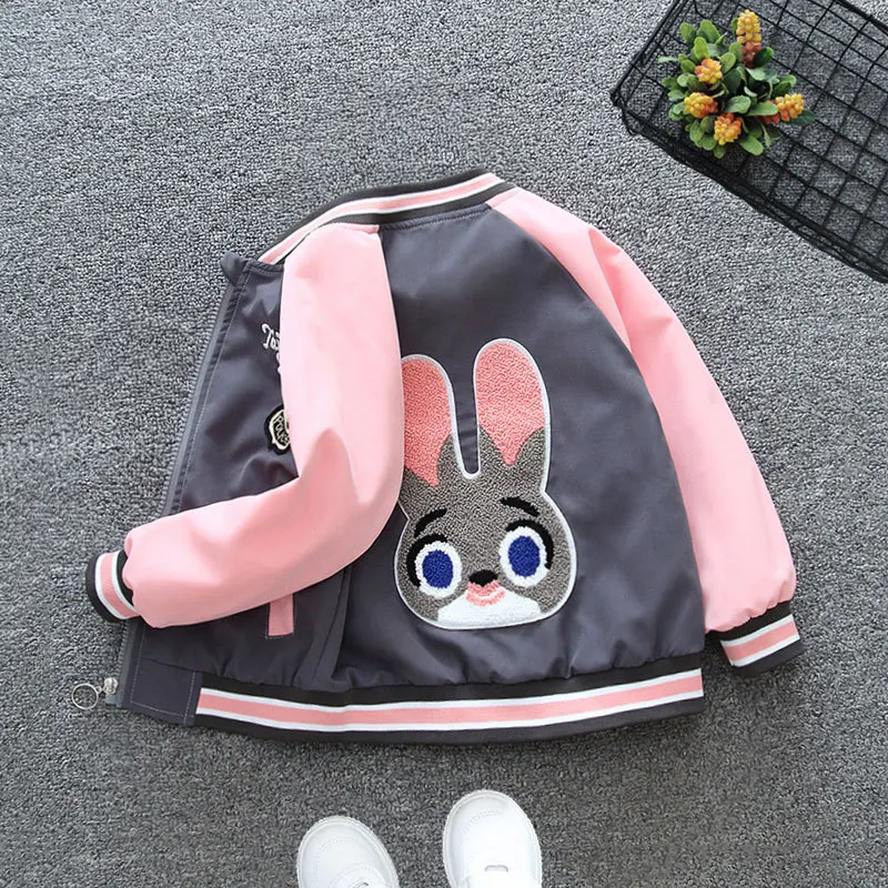 Spring Cartoon Rabbit Judy Baby Girls Baseball Uniform Windproof Breathable Children's Clothing Student's Jackets Kids Coats