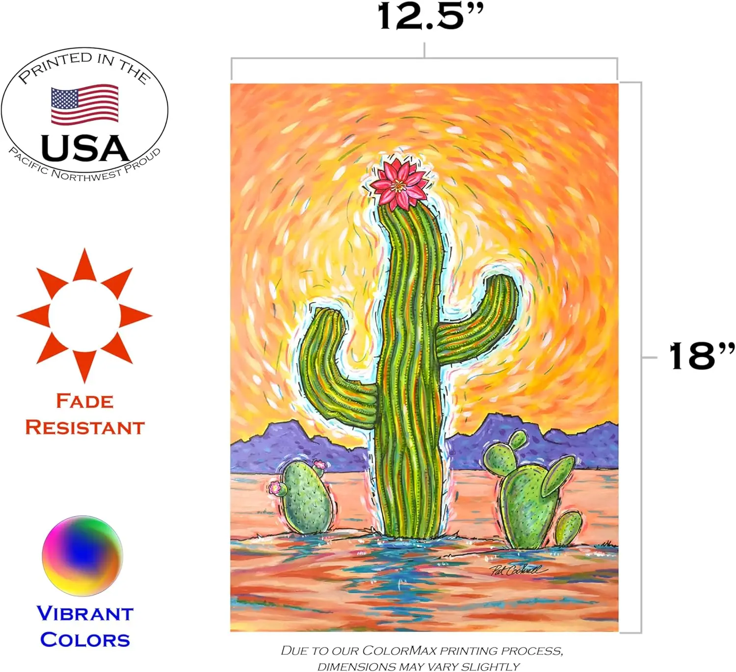 Toland Home Garden 1112540 Groovy Cactus Summer Flag 12x18 Inch Double Sided for Outdoor Desert House Yard Decoration