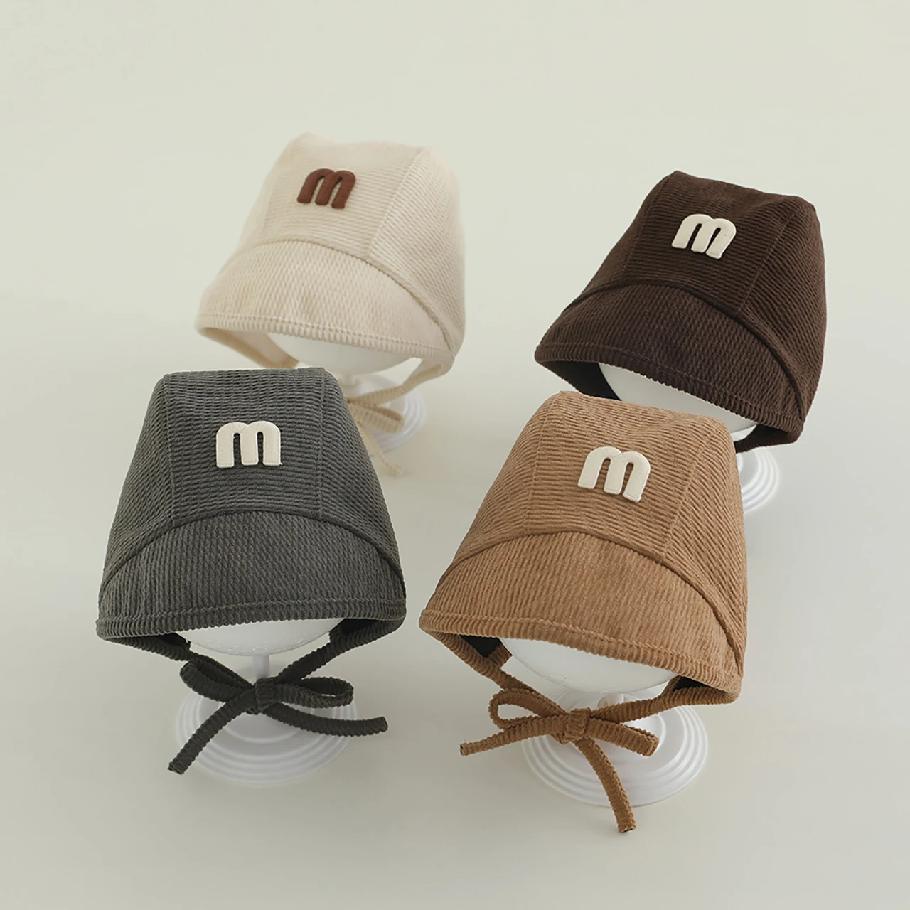 

Solid Color Letter Baby Hat Bonnet Infant Boy Girl Spring Autumn Ear Protection Cap Cute Wide Brim Lacing Earflap Hats