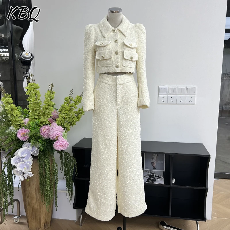 

KBQ Solid Two Piece Set For Women Lapel Lng Sleeve Spliced Button Coat High Waist Patchwork Zipper Elegat Sets Female Style New