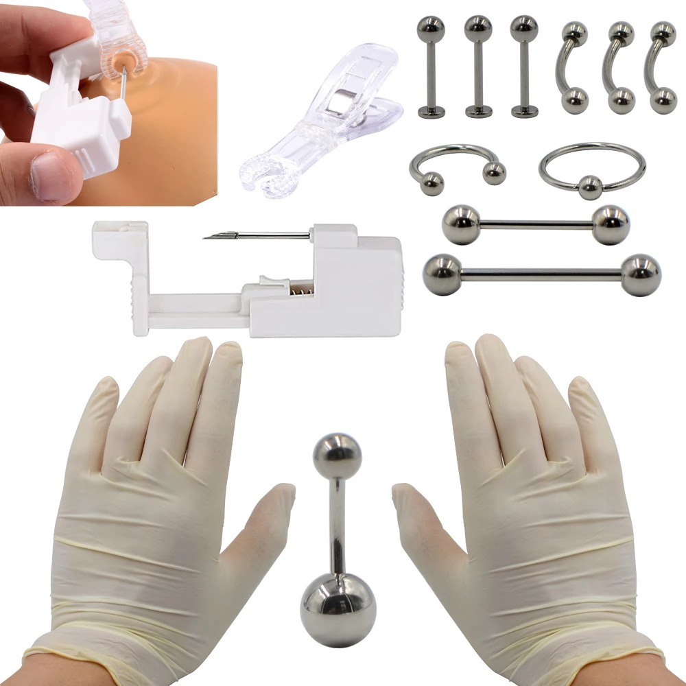 Disposable Sterile Body Jewelry Piercing Gun Unit Nipple Ring Tongue Bar Navel  Ring Labret Piercer Kit Piercing Tool