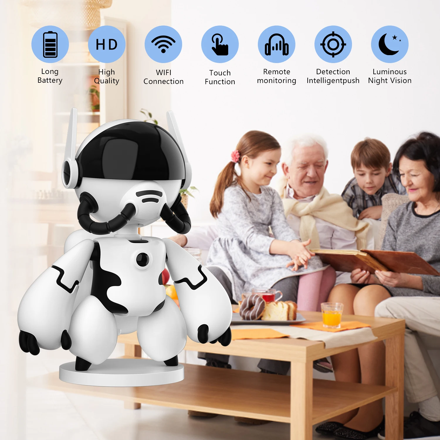 Cámara de seguridad inteligente para niños, Robot inalámbrico con Wifi, 1080P HD, visión nocturna IR, gran angular, para montar en casa y bebés