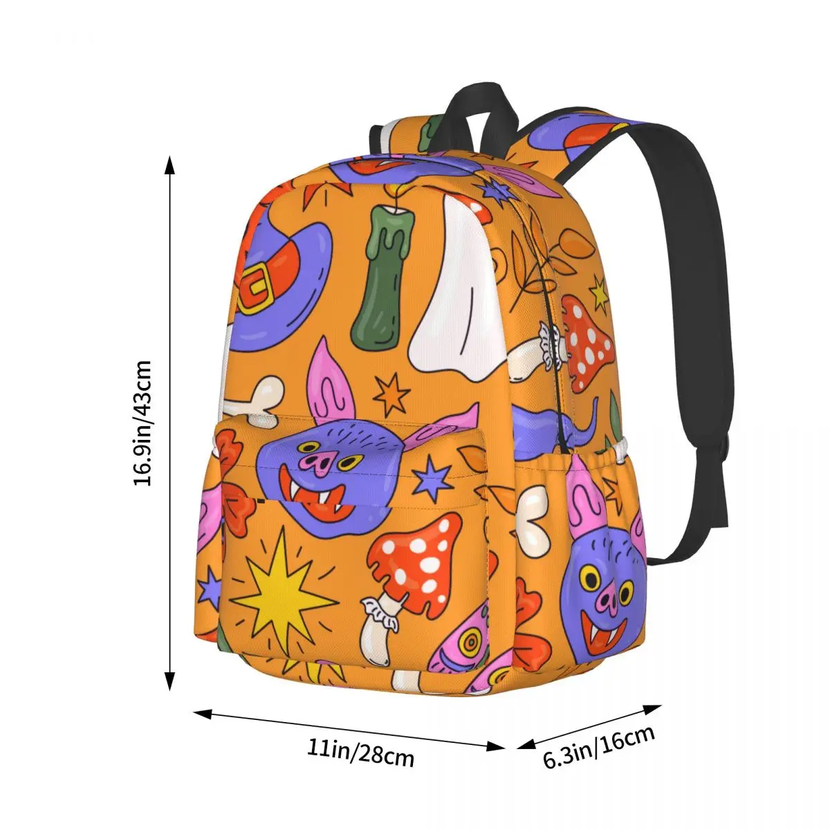 Halloween Doodle Pattern Large Capacity Student Backpack Fashion Casual School Bag