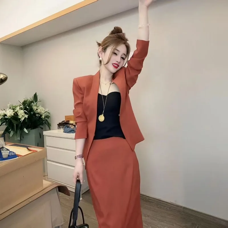 Neue Hohe Qualität Mode Herbst frauen Anzug Schlank Langarm Jacke + Elegante Rock Einfarbig Büro Dame Zwei stück Set