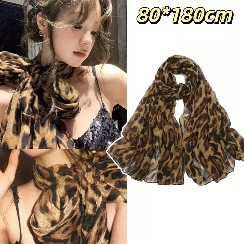 Nueva Bufanda Suave con Estampado de Leopardo, Tela Delgada, Echarpe de Velo a la Moda, Talla Grande, Elegante Diadema, Bufanda para el Cuello, Moda Femenina