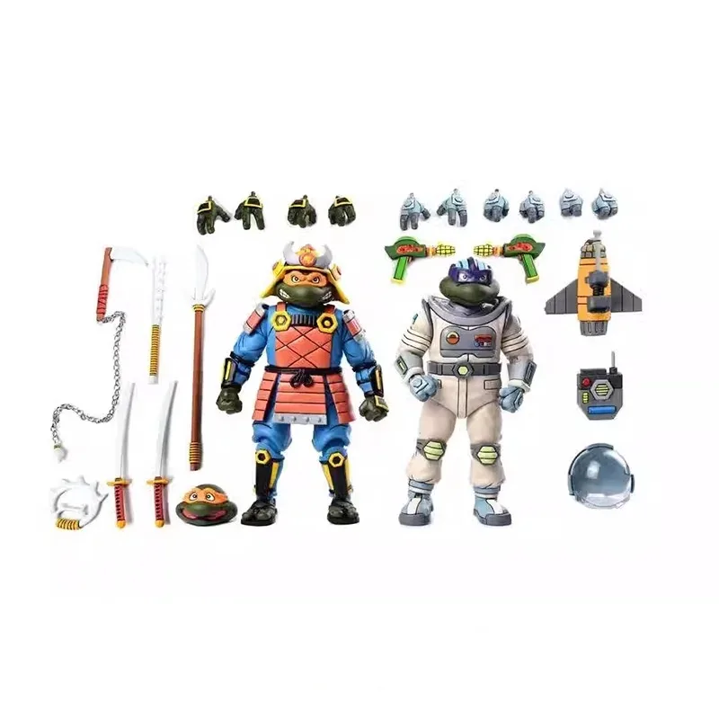 In Stock Neca Ninja Turtles Samurai Adventure Michelangelo And Space Adventure Donatello Anime Figure Neca54345 Figure Toys Gift