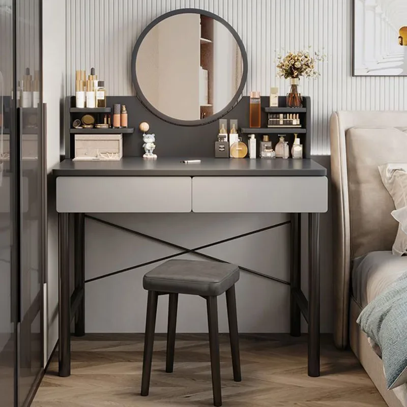 

Minimalist Simple Dressing Table Gray Girl European Mirror Dressing Table Storage Fashion Penteadeira De Maquiagem Furniture