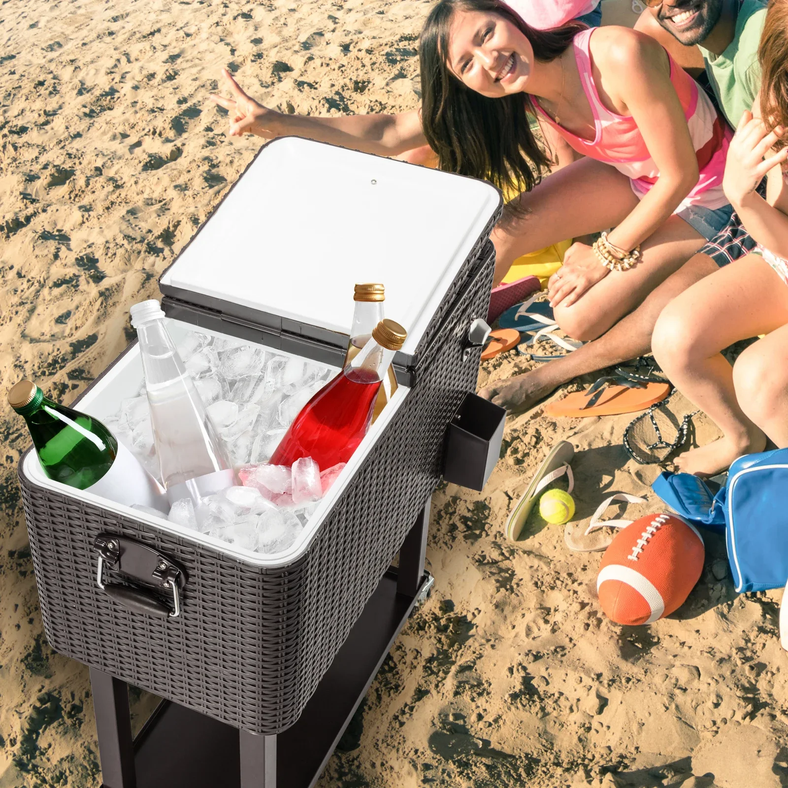 

80QT Rattan Square Legs Cooler with Shelf