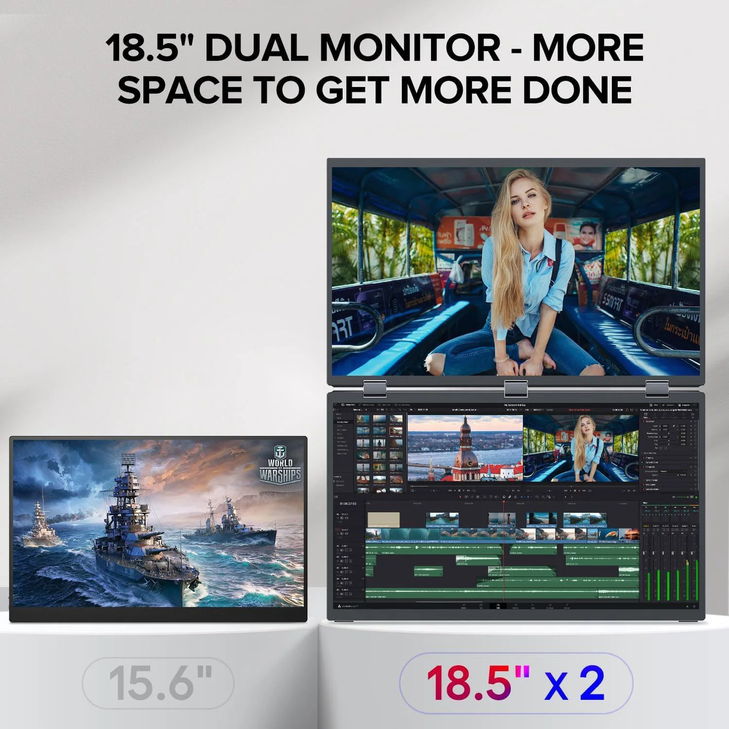AHXJKA 18.5Inch Dual Screen Portable Monitor 1080P FHD With 360° Flip External Screen For PC Laptop Mac Phone Xbox PS4/5 Switch