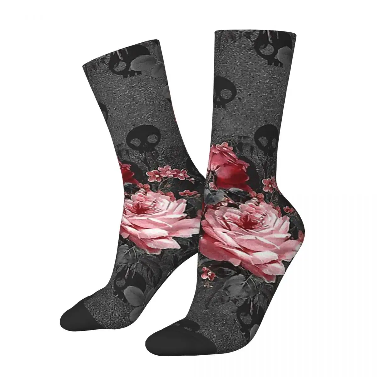 

Hip Hop Vintage Gothic Roses And Skulls Pattern Crazy Men's Socks Skeleton Skull Bone Harajuku Novelty Happy Crew Sock Boys Gift