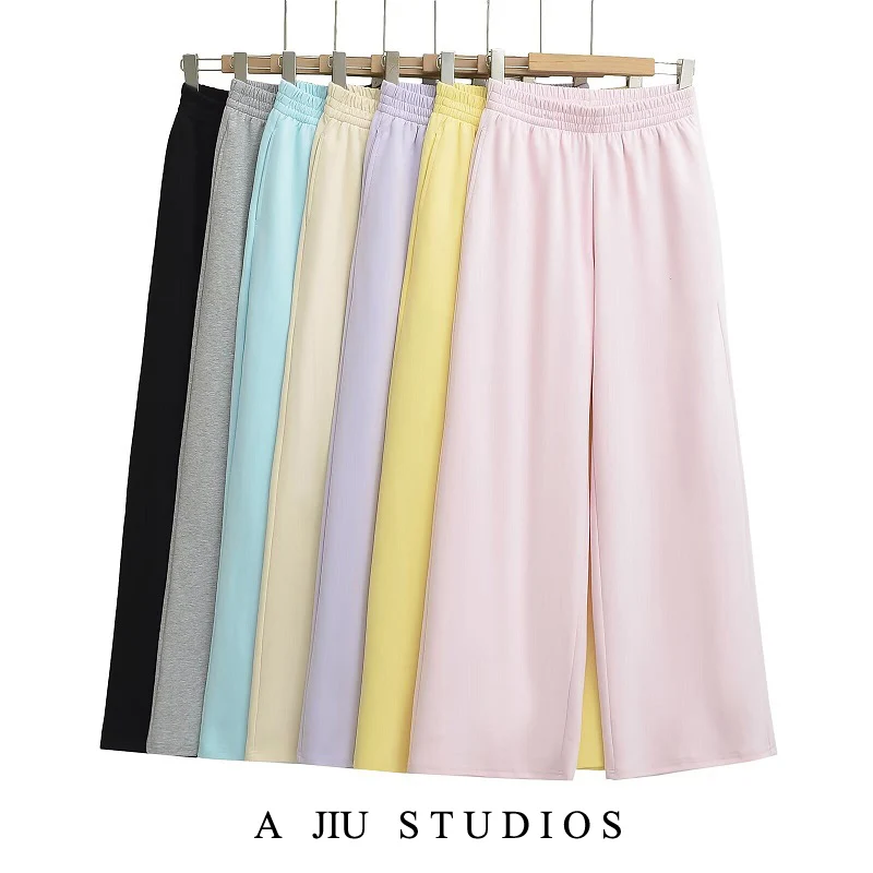 American Sle Hohe Taille Breite Bein Jogginghose Damen Frühling Sommer Vintage Faul Lose Casual All-Match Bodenlange Hosen