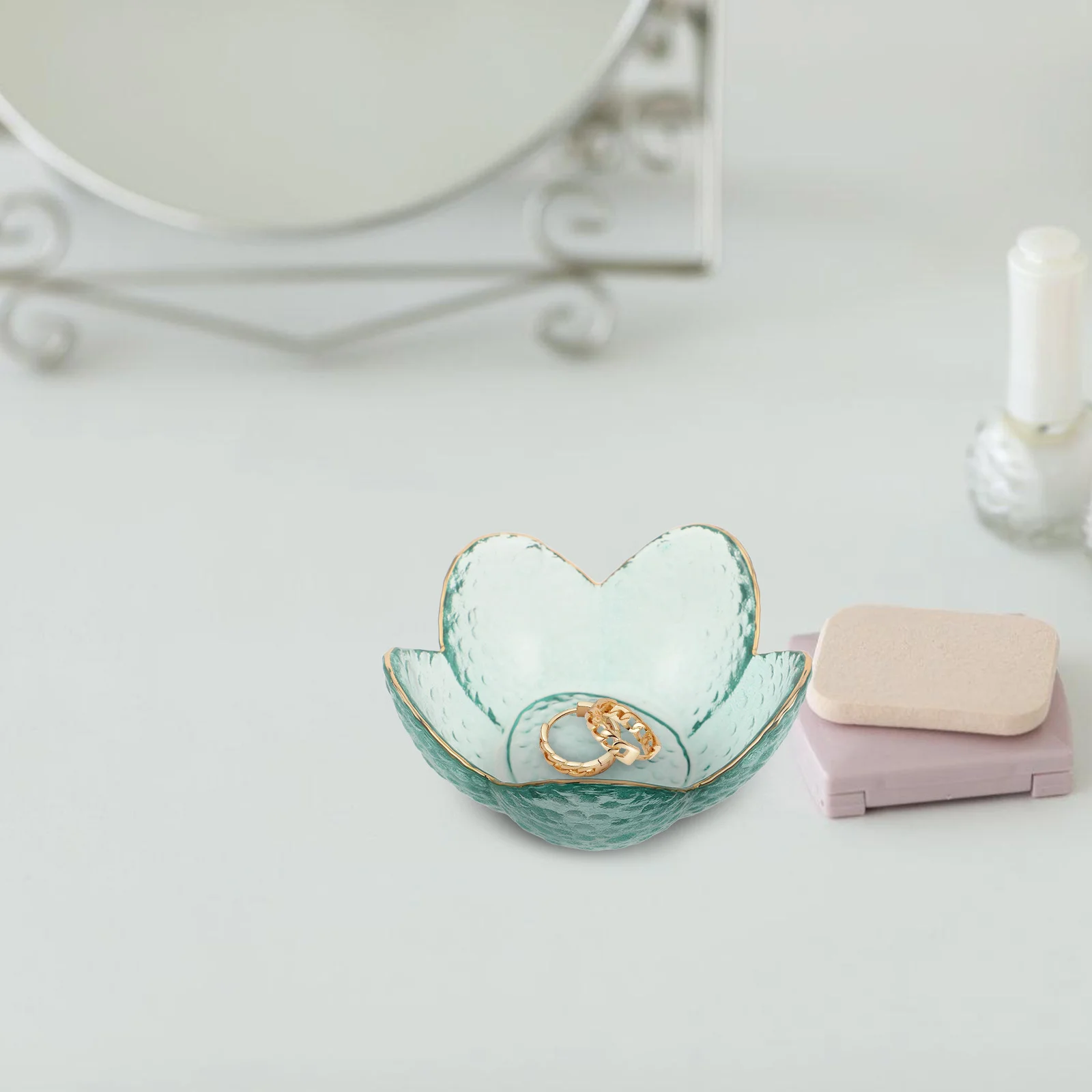 

Flower Jewelry Dish Glass Ring Holder Tray Elegant Glass Trinket Bowl for Women Bedroom Decor Mom Wife Daughter Gift