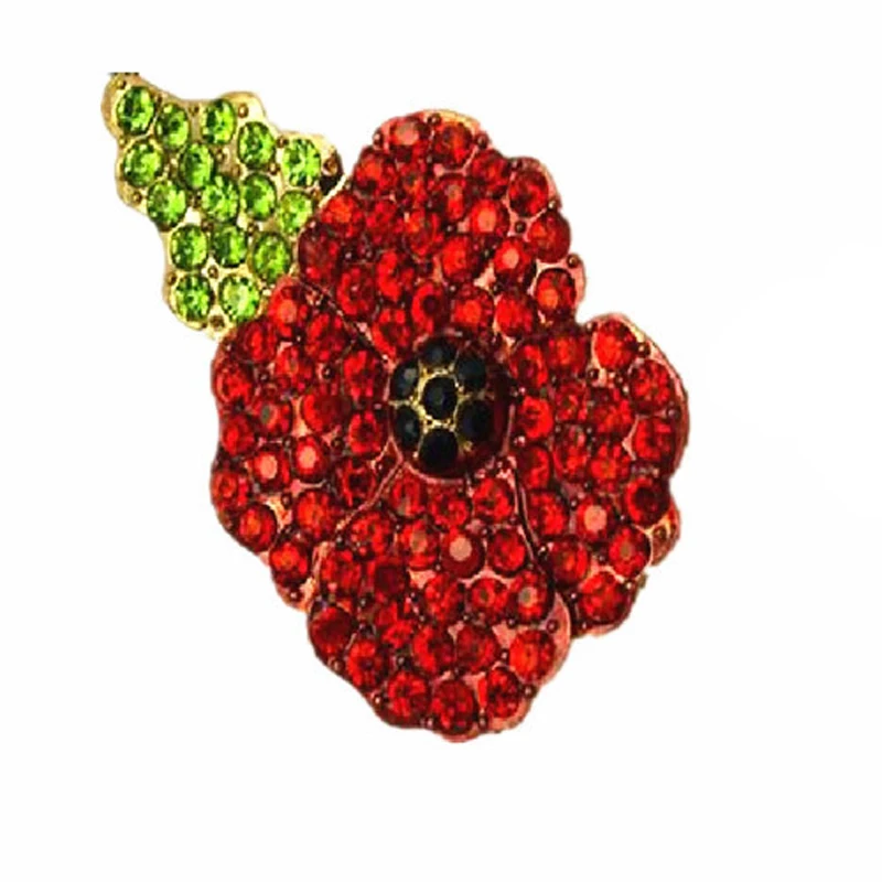 Brooch for Women Red Crystal Rhinestone Poppy Brooches Pins UK Remembrance Day Christmas Brooches