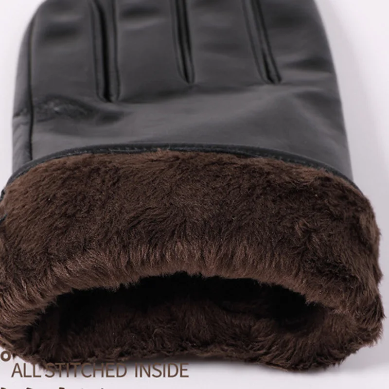 Genuine Leather Gloves Touch Screen Mittens Short Style Warmth Velvet Lined Autumn Winter Driving Protection Thickened