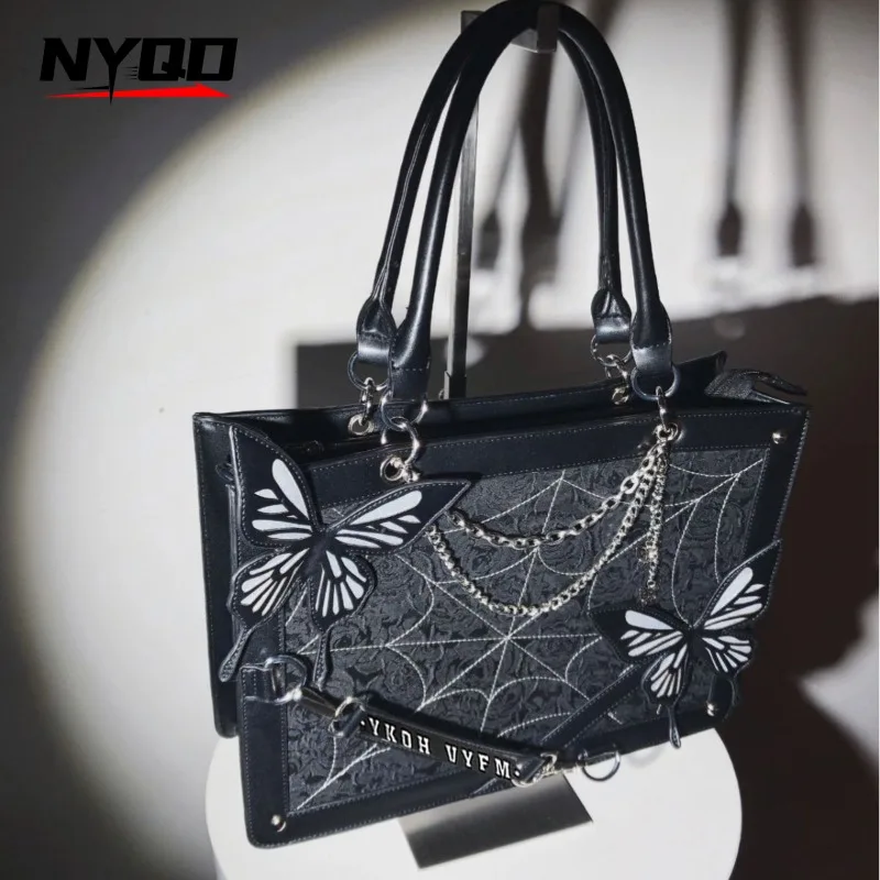 Y2K Lolita Gothic Tote DIY Handbags Dark Wind Labyrinth Butterfly Spider Web Ita Bag Women Chain Vintage Fashion Shoulder Bag