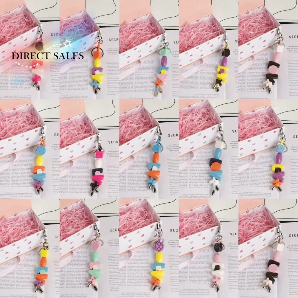 

Kawaii-Cute Dopamine Letter Bag Pendant Anti-lost DIY Y2K Beaded Chain Keyring Bag Charm Jewelry Car Key Chain Birthday Gift