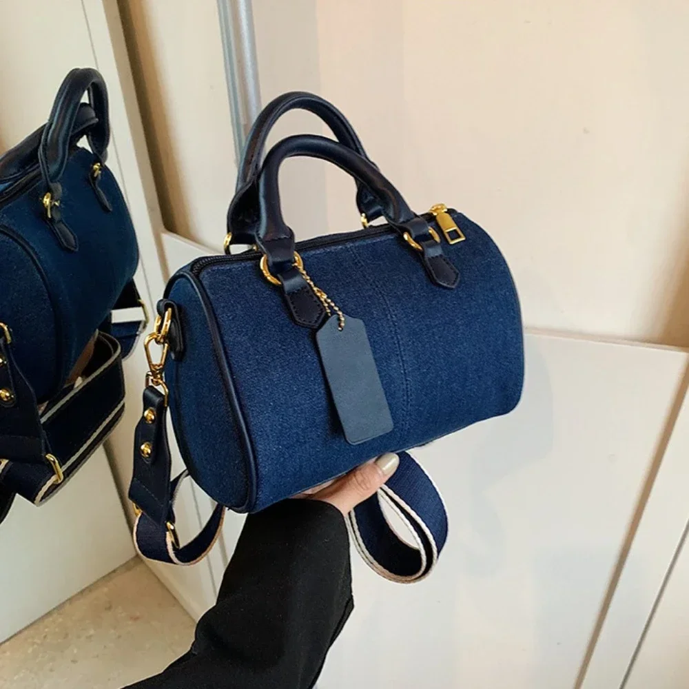 Cross Body Bags Casual Street Small Boston Bag Designer Purses Patchwork Colorblock Mini Handbags for Women Denim