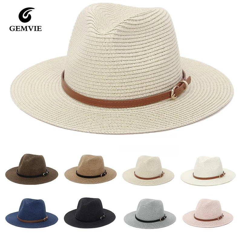 

GEMVIE Fashion Panama Straw Hat for Women Men, Female Jazz Top Hat Spring and Summer Straw Woven Sun Protection and Sunshade Hat