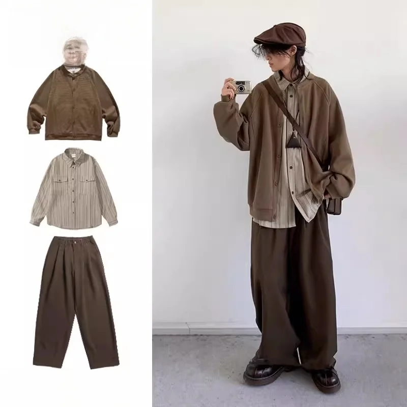 

Свободный мужской комплект свитера-кардиганом, однотонный комплект oulder Sve Insertion, осенний наряд, японский ретро-сла, длинный све, полиэстер