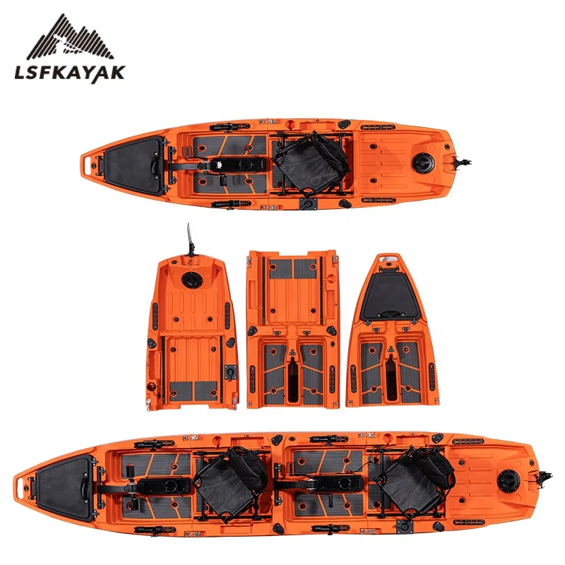 Three Pieces Single or Double Pedal Kayak Modular Plastic Fishing Detachable Kayak With Propeller Pedal Drive System