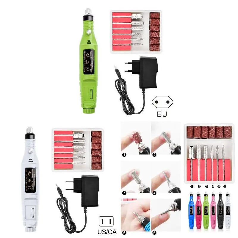 Máquina de manicura, juego de brocas eléctricas para uñas, cortador de molino, Mini lima de lijado para decoración de uñas