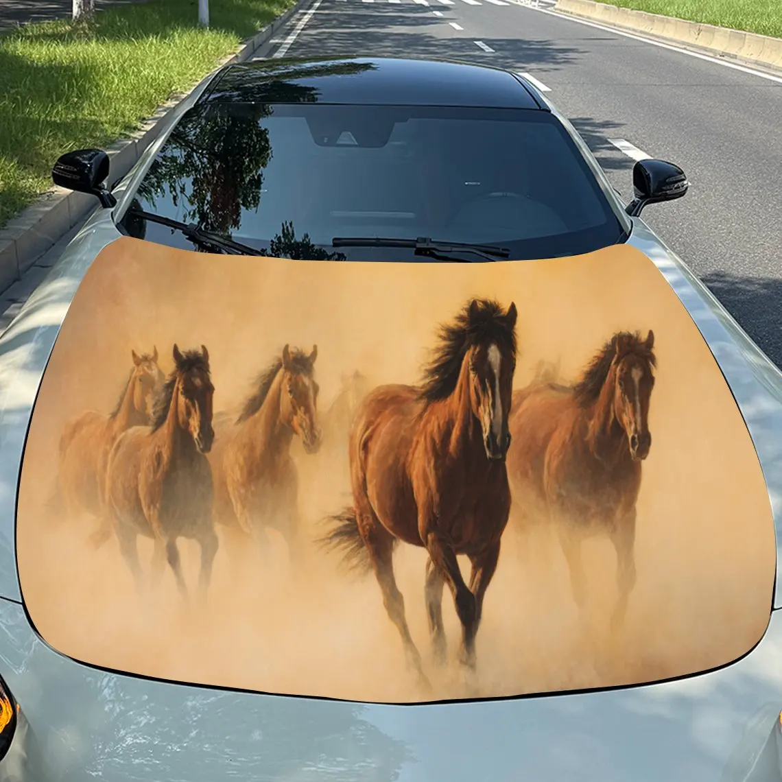 

Graceful Running Horses Car Hood Stickers - Self-Adhesive, Waterproof and Durable Vinyl Wrap, Decorate And Protect Your Car, Fit
