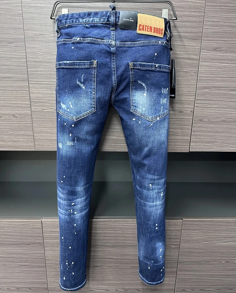 BRAND D2 Men Jeans Denim Pants Hole Slim Pencil Trousers Metal Buttons Party Classics Fashionable blue DSQ2 JENAS