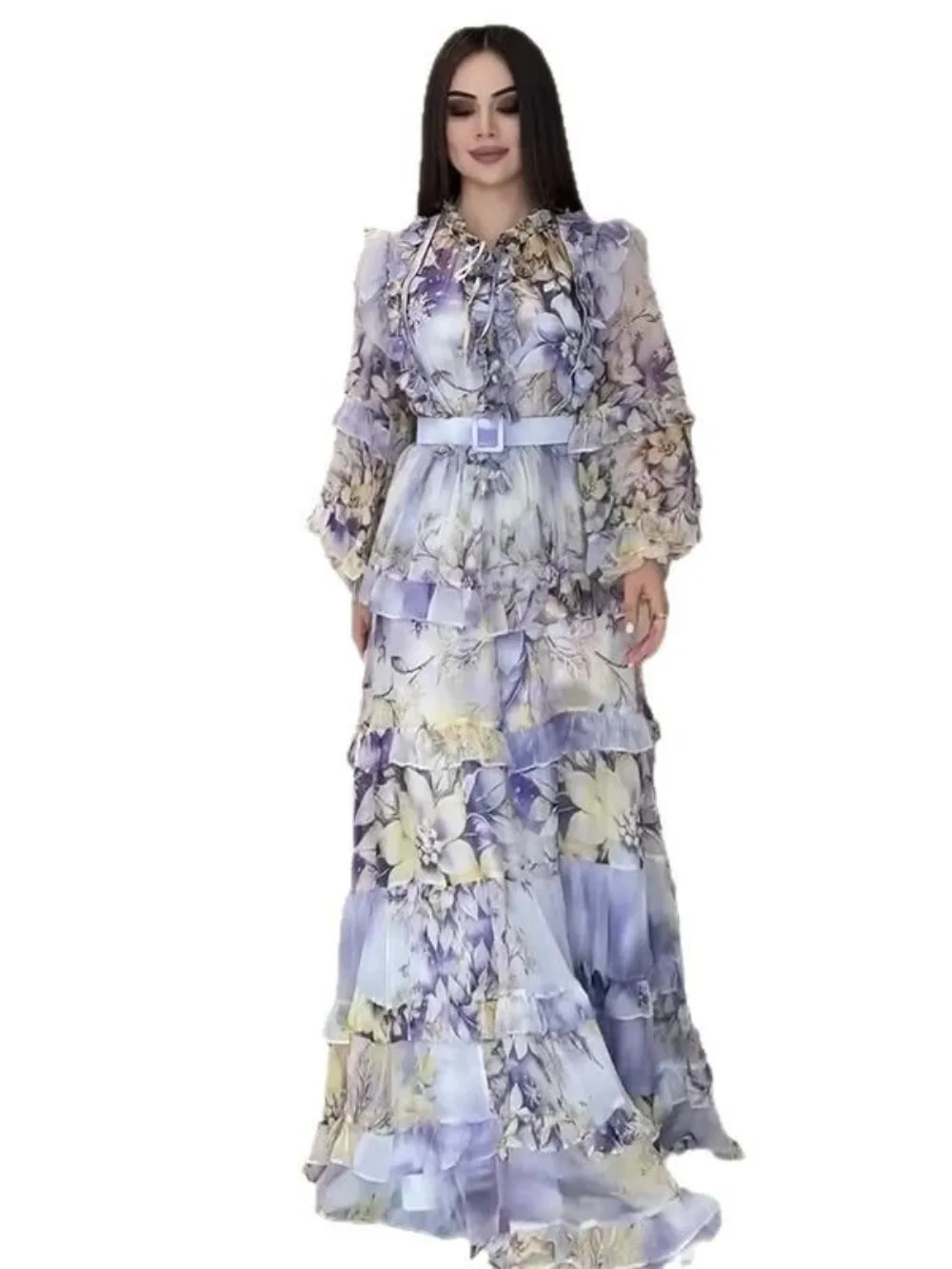 Eid femmes Robe de soirée Abaya musulman à volants imprimé Jalabiya Ramadan doux longues robes robes Largos caftan arabe longue Robe 2025